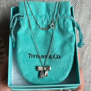 Tiffany & Co. Sterling Silver Bow Pendant Necklace with Blue Pouch